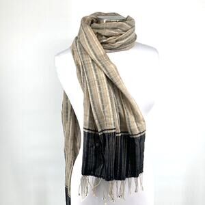 Sonas To America Womens Tan Black Handwoven Striped Cotton Scarf Wrap New